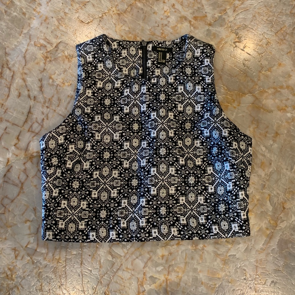 Silver and black tank, cropped